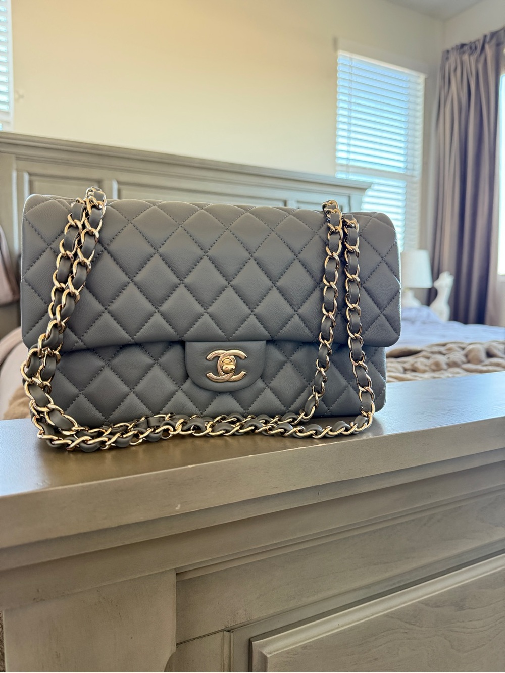 CHANEL Lambskin Quilted Medium Double Flap Bag in Gray - Picture 5 of 6